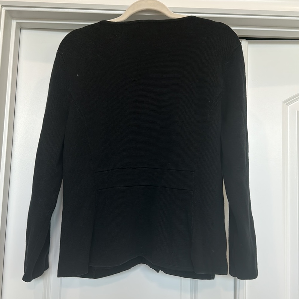 Talbots Black Micro Waffle Knit Ruffle Zip Up Light Weight Jacket - Picture 7 of 8